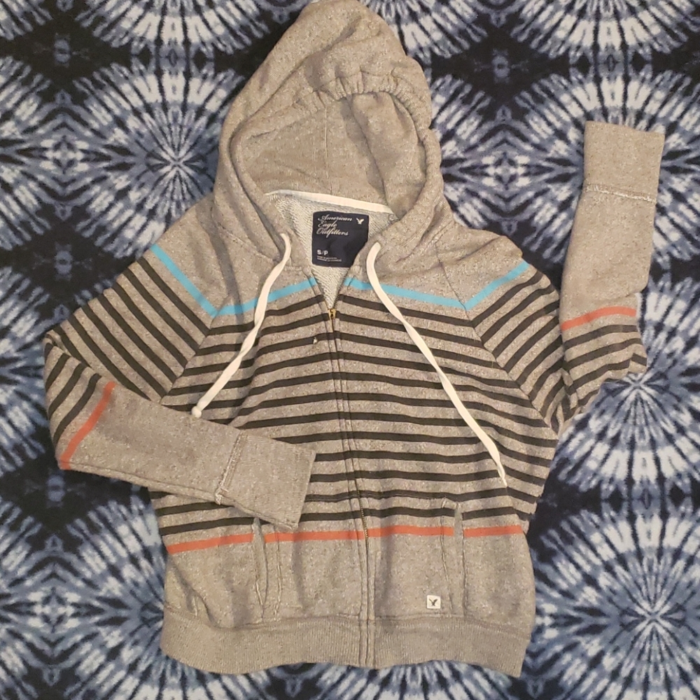 Grey terry cloth zip hoodie